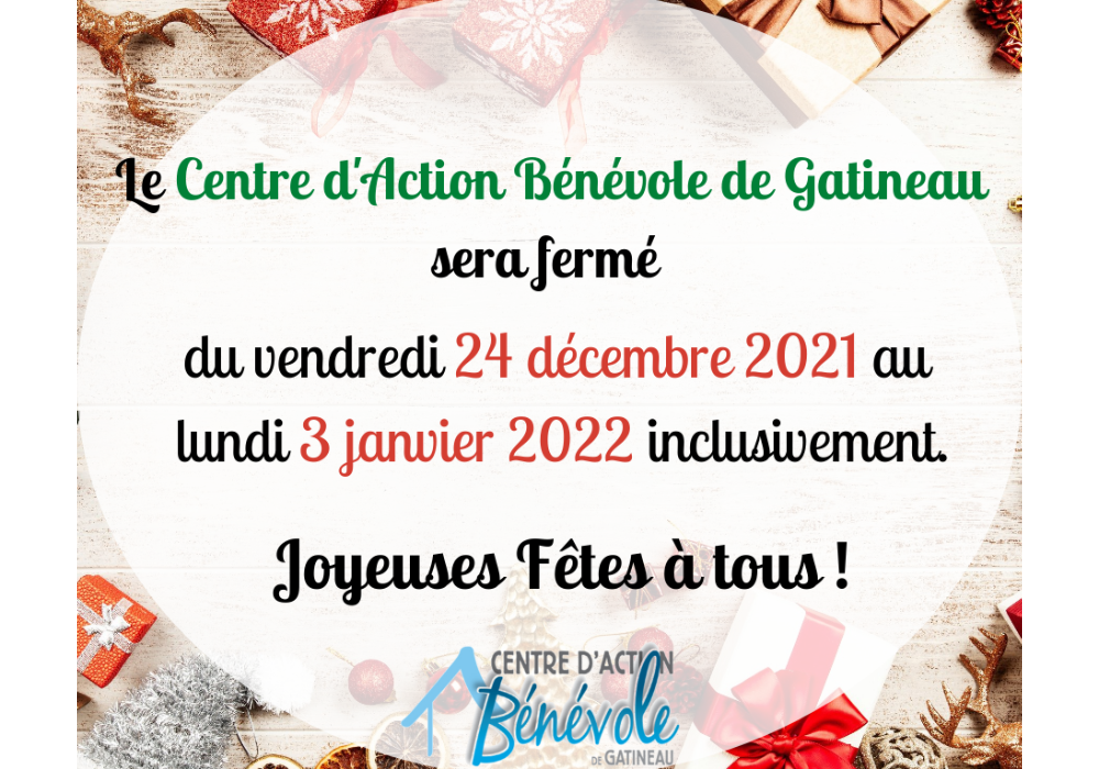 Fermeture des bureaux du Centre d’Action Bénévole de Gatineau