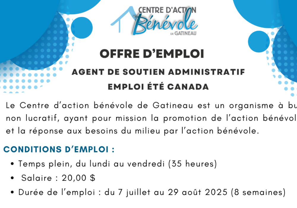 AGENT DE SOUTIEN ADMINISTRATIF – EMPLOI ÉTÉ CANADA