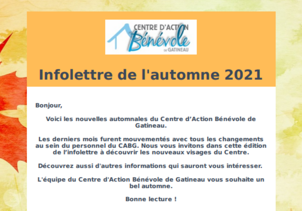 Infolettre - Automne 2021