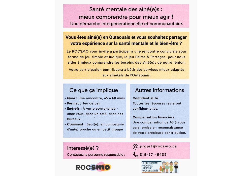 Participez à une rencontre sur la santé mentale et le bien-être des aîné(e)s en Outaouais